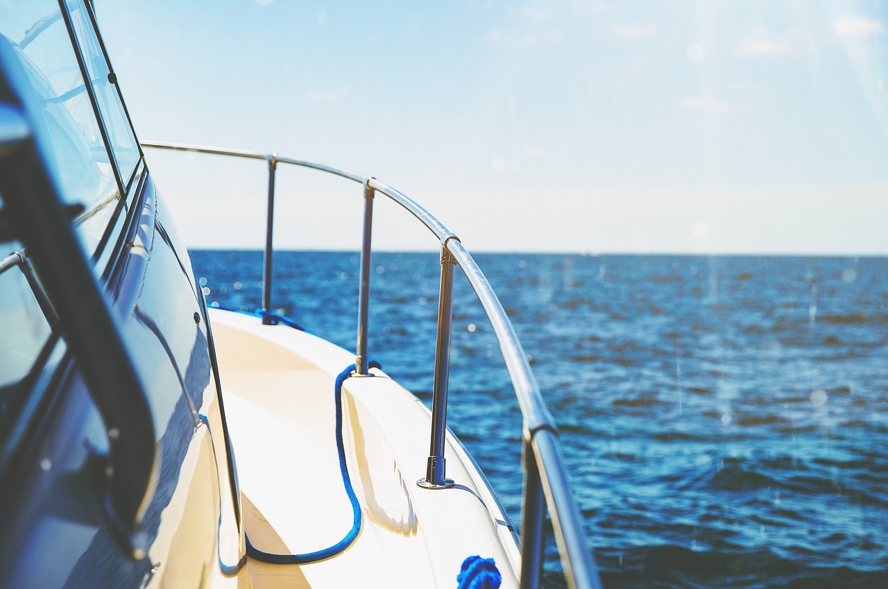 boat, yacht, railings, leisure, luxury, ocean, luxury boat, outdoors, recreation, relaxation, sea, summer, sun, seascape, travel, vacation, water, watercraft, nature, blue water, blue ocean